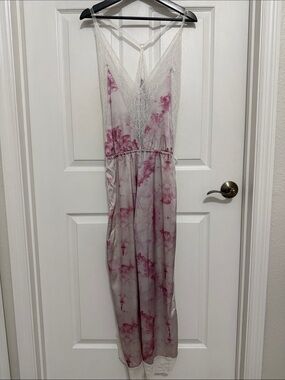 Free People x Noblesse Oblige Print Silk blend Lace Open Leg Jumpsuit